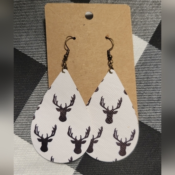 NWOT homemade faux leather buck double sided earrings - Picture 1 of 3
